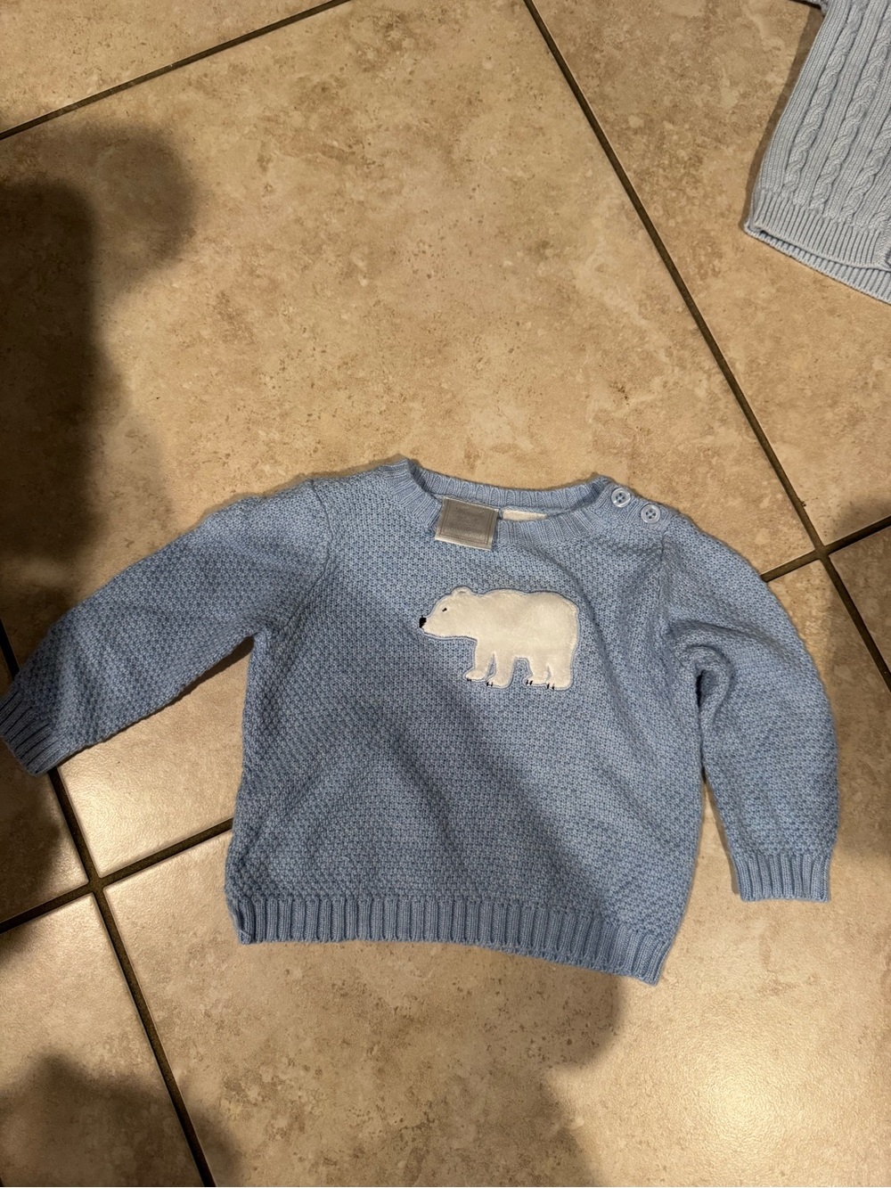Baby Knit Sweater with Polar Bear Applique - Light Blue